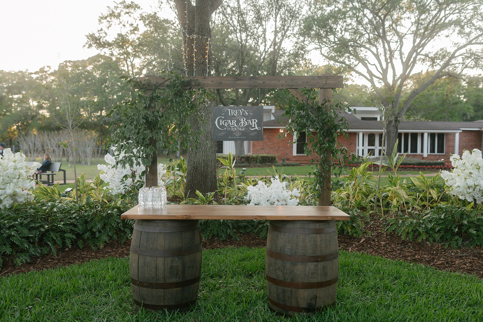 Trey's Cigar Bar Station with Rustic Barrels