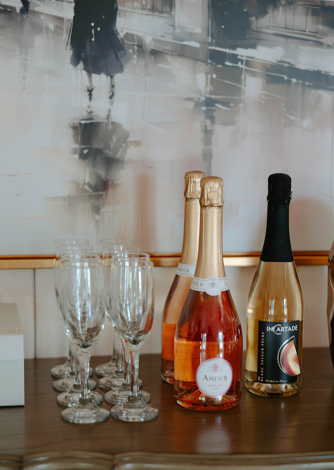 Champagne station set up for bride and bridesmaids