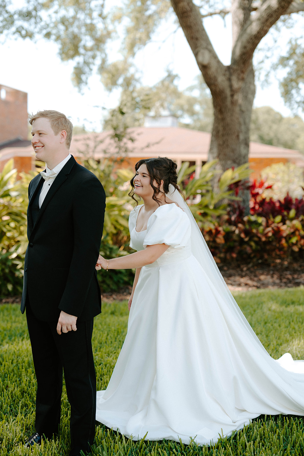 Bride approaching Groom for first look